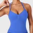 YEOREO SoftHue Impact Longline Strappy Top Women's Halter Workout Tank Tops Backless Gym Longline with Adjustable Strap Electric Blue, Medium