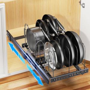 Pots and Pans Organizer for under Cabinet, 20.12in Length Pull Out Pan Organizers inside Cabinet with Adjustable Dividers, Kitchen Cabinet Organizers and Storage for Cast-iron Pan, Pot Lid