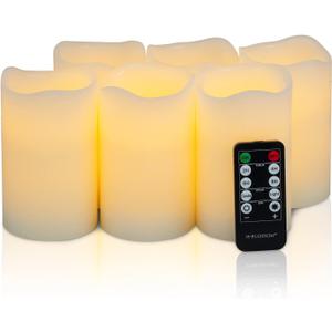 H-BLOSSOM Flickering Flameless Candles Battery Operated Real Wax Pillar Candles LED Candles with 10 Key Remote Control Cycling Timer Set of 6 (3" x 5" Remote)