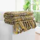 Multi-Color Gold Cable Knitted Throw Blanket for Couch,50"X60" Boho Style Textured Blankets for Home Decor,Super Soft Warm Cozy Chunky Knit Throws with Decorative Tassels for Bed and Sofa