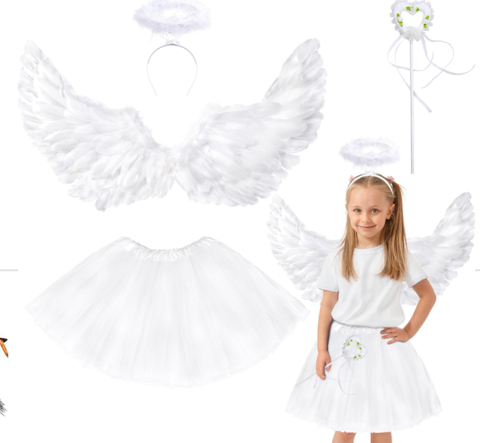 Angel Wings, Angel Wings and Halo Wand Angel Costume Accessories with Tulle Tutu Skirt for Women Cosplay