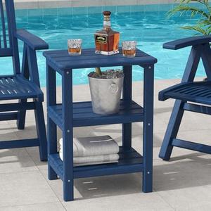 3 Tier Outdoor Side Table Adirondack Side Table HDPE End Table Patio Side Table Rectangle Tables for Outdoor Backyard Garden Balcony (Retro, Blue)