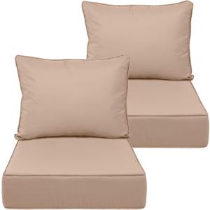 24X24-2set,Outdoor Chair Cushions, 30D High-Density Foam Patio Chair Cushions, Water-Resistant UV 2000H Color Fastness Outdoor Seat Cushions for Patio Furniture Sofa,Khaki