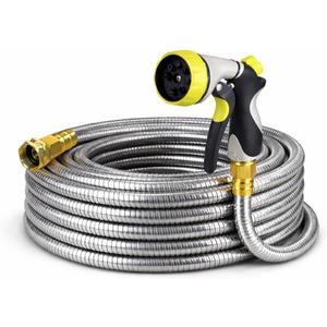 Metal Garden Hose 25 ft 304 Stainless Steel Water Hose with Nozzle Sprayer, Garden Hoses Flexible, Lightweight, No Kink, Heavy Duty for Outdoor (25 ft)