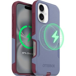 OtterBox iPhone 16 (Only) – Commuter Series Case – Built-in MagSafe – Thin, Dual-Layer, Pocket-Friendly, Port Cover – Berry Seriously (Purple/Pink)