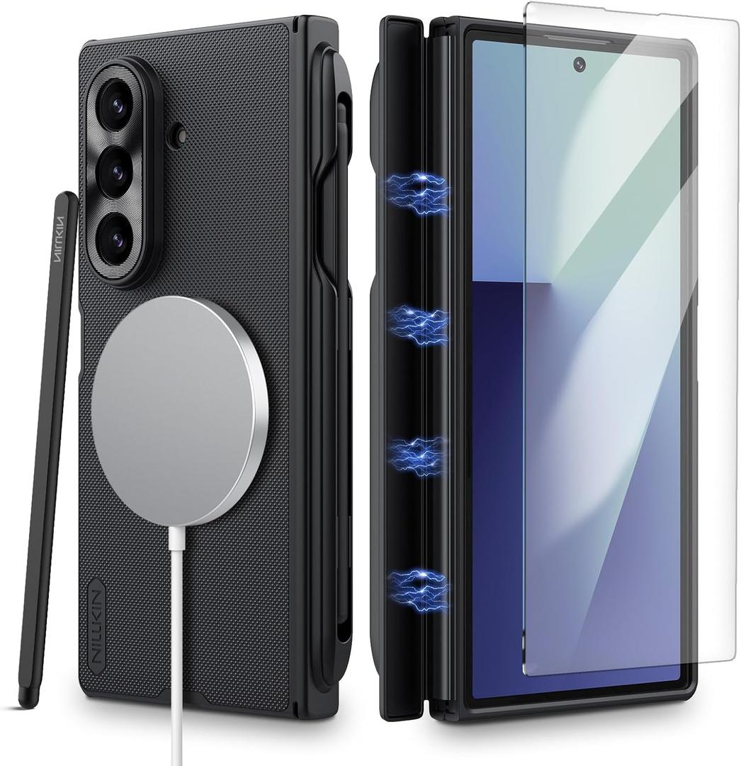 Nillkin for Samsung Galaxy Z Fold 7 Magsafe Case with S Pen & S Pen Holder, Built-in Screen Protector, Fold 7 Case with Hinge Protection, Compatible with MagSafe, Protective Magnetic Slim Case, Black