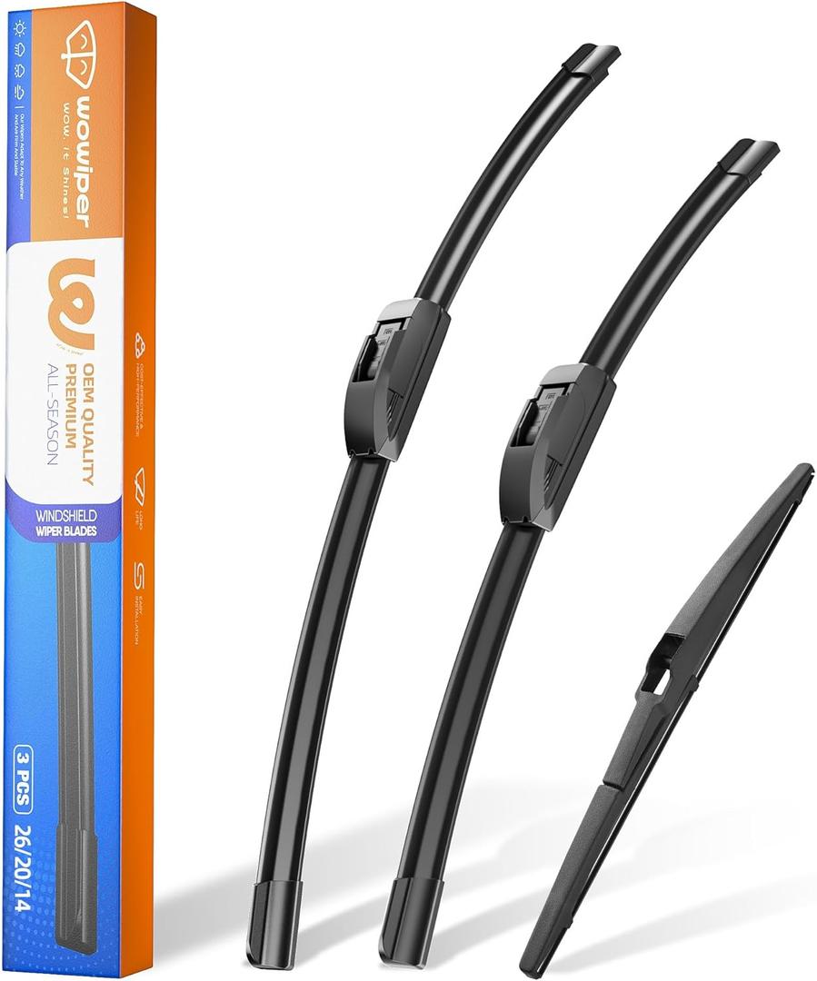 26"+20" Windshield Wiper Blades with 14" Rear Wiper Replacement for Chrysler Pacifica Voyager 2017 2018 2019 2020 2021 2022 2023 2024-OEM Quality All-Weather J Hook Wipers(Set of 3)