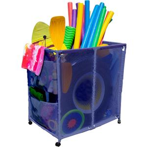 Pool Floats, Balls, Toys and Equipment Rolling Mesh Organizer Storage Bin, Large, (35" W x 25.4" L x 37.5" H), Blue, Style 455102