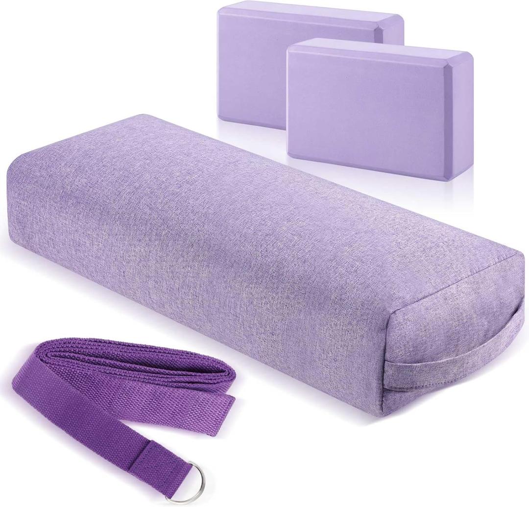 4 Pcs Yoga Bolster Pillow Blocks with Strap Set
Meditation Pillow with Carry Handle for Restorative, Non Slip Reusable Yoga Blocks for Balance, Pilates, Washable Cover