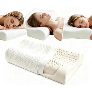 Natural Thai Latex Pillow with Removable Cotton Pillowcase for Sleeping, Square