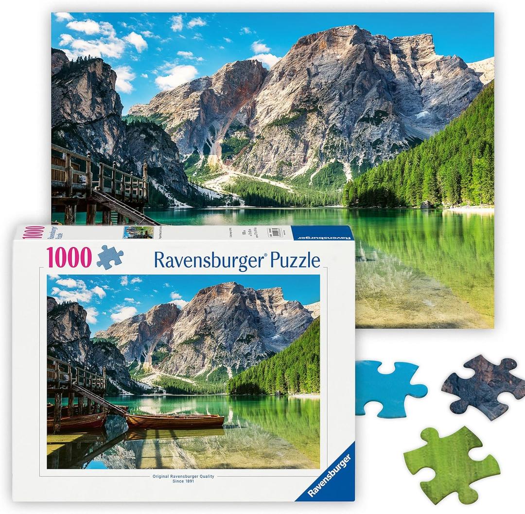 Ravensburger - Pragser Wildsee, Italy - 1000 Piece Jigsaw Puzzle - Stunning, Peaceful Lake with Rustic Boats - Majestic Mountains & Lush Forest - Ideal Gift - Frameable Art - Puzzles for Adults