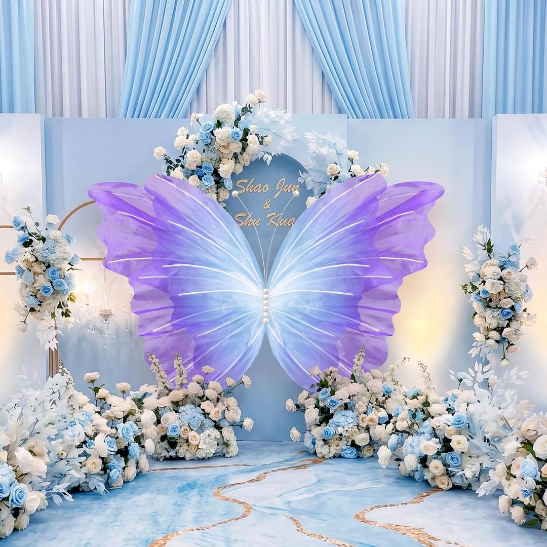 SmoothNovelty 47 Inch Giant Butterfly Party Decoration Large Mariposas Grandes para Decor Big 3D Silk Butterfly Backdrop for Birthday Party Wedding Photo Booth(Blue Purple, Gradient Style)
