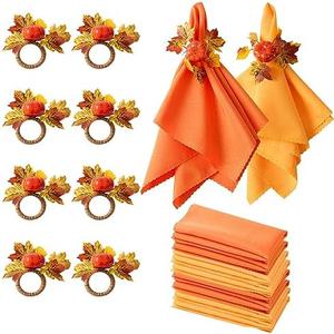 WORTHYEAH Fall Napkins, Fall Napkins Set of 8, Thanksgiving Napkin Rings Set of PCS &  PCS Fall Cloth Napkins for Thanksgiving Table Decorations, Fall Banquet, Holiday Dinner Party
