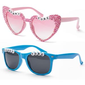 2 Pieces Daddy and Mommy To Be Glasses, Gender Reveal Decorations Party Favor New Dad Mom Gifts Gender Reveal Ideas, Baby Shower Decorations(Pink + Blue)