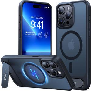 TORRAS Magnetic Flush Stand for iPhone 15 Pro, Military Grade Drop Tested, Slim Light Frosted Case with MagSafe (6.1"), Black