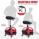 Rolling Shop Stool with Wheels, Adjustable Height 360 Swivel, Storage
