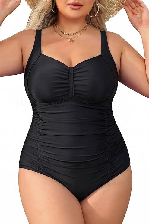 Daci Women Plus Size One Piece Swimsuits - Tummy Control Retro Ruched Bathing Suits Vintage Swimwear, Size 16W