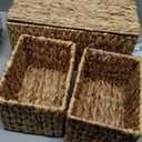 Water Hyacinth Storage Baskets with Handles Set of 3, Handmade Natural Woven basket with lid, Rustic Farmhouse Style for Shelf Home Organization