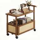CTESNE2-Tier Wooden Rolling Cart Utility Cart with Wheels & Handle,Storage Cart for Bathroom, Kitchen, Office, Craft, Makeup