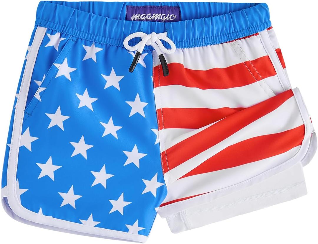 maamgic Boys Swim Trunks with Compression Liner Vintage Swim Shorts Toddler Swimsuit