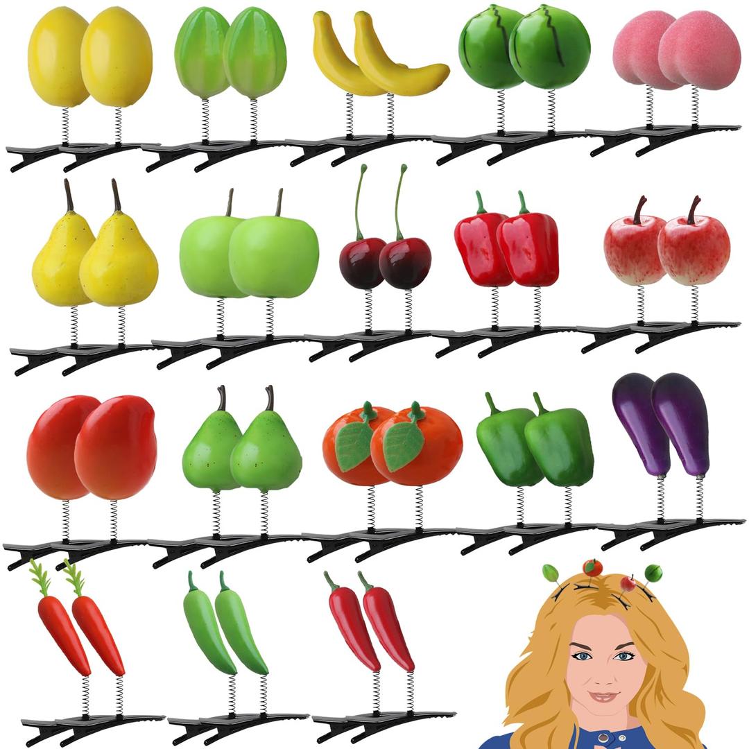36 pcs Fruit Hair Clips, CNYMANY Funny Cute Fruit Hairpins Vegetable Hairpins Headwear Photo Props Hair Accessories for Women Home Rave Party - 18 Styles