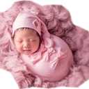 Newborn Photography Props Outfit Boy Girls Hat,Bow Wrap,Posing Aid Moon,Flower Headdress Baby Photo Props Pack of 5 (Purple)