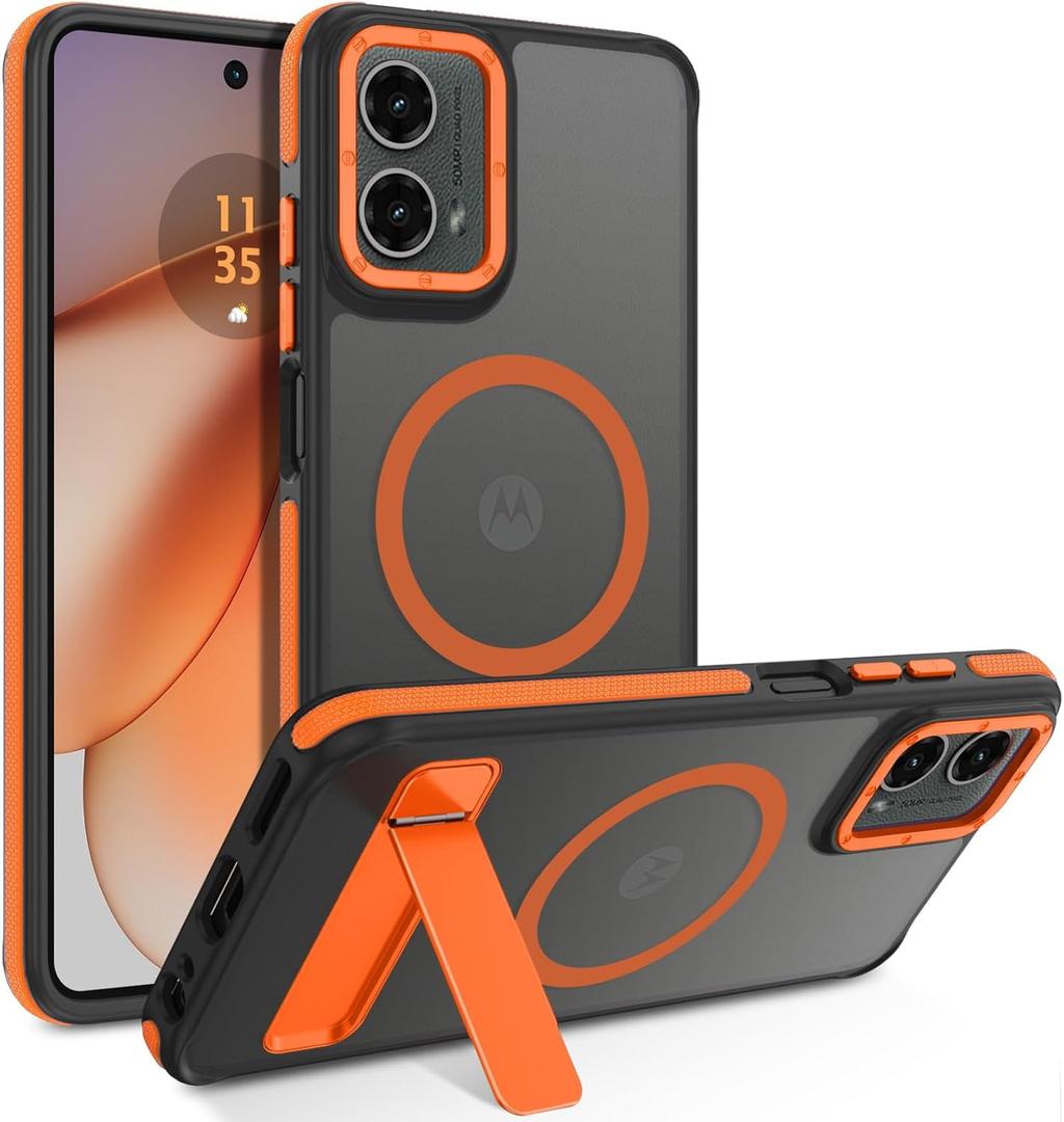 GaoBao for Moto G 5G 2024 Case with Invisible Kickstand [Compatible with Magsafe] [Military Grade Protective] [Translucent Matte] Slim Fit Cover for Motorola Moto G 5G 2024 6.6", Black/Orange
