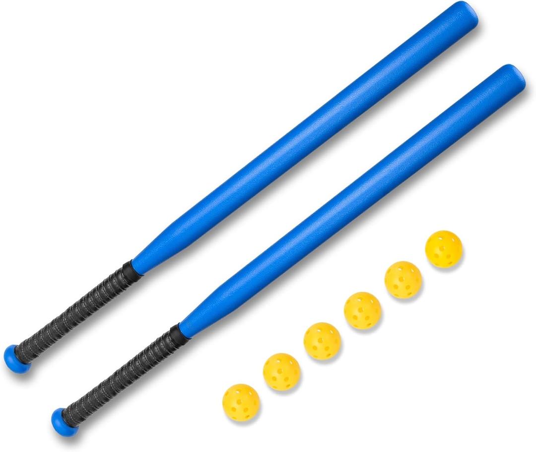 Hikeen 13 Pcs Baseball Bat Set Include 2 Plastic Baseball Bat 32 Inch & 6 Plastic Balls, 5 Throw Downs Base Indoor Outdoor for Baseball Softball Batting Practice Kids Youth Adult, One Size