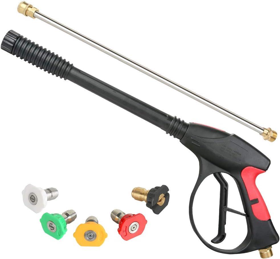 Sooprinse High Pressure Washer Gun Power Spray Gun 4000psi with 19 inch Extension Replacement Wand Lance,5 Quick Connect Nozzles for Honda Excell Troybilt, Generac, Simpson, Briggs Stratton (Black)