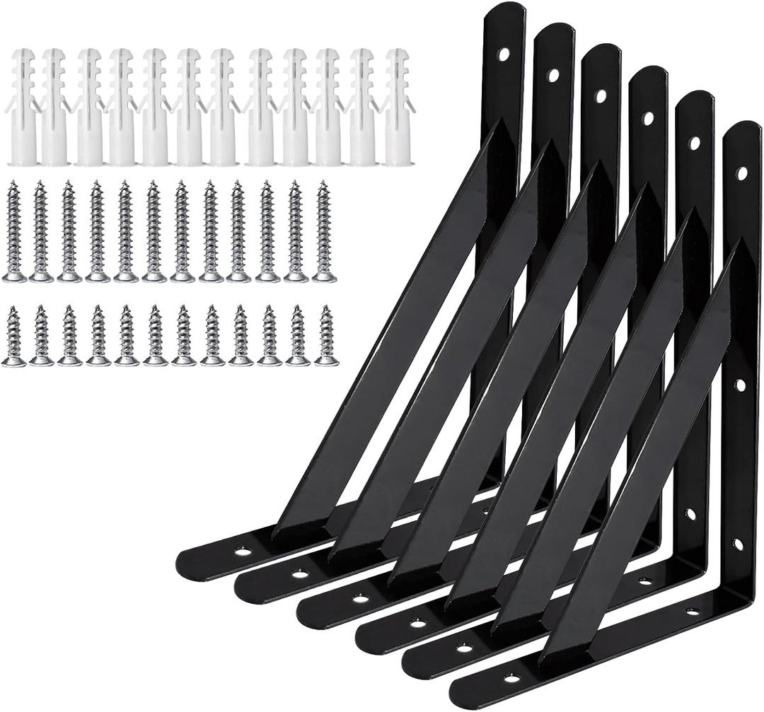 Heavy Duty Shelf Brackets 20 x 12 Inch 4 6 8 10 12 14 16 18 Inch Wall Mount Shelving Brackets Floating Shelf Hardware for Shelves (3 PairsBlack)