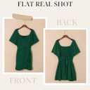 Dokotoo Women's Wrap V Neck Short Flared Sleeve Wedding Guest Dress Smocked Elastic Waist Tiered Belted Ruffle Hem Mini Dress (Green)