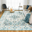 VK VK·LIVING Machine Washable Rug 9'x12' Vintage Design Washable Area Rugs with Non Slip Rugs for Living Room Bedroom Traditional Woven Carpet Stain Resistant Home Decor Boho Rug, Green&Beige