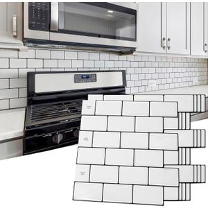 Art3d 10-Sheet Backsplash Tile for Kitchen Peel and Stick, 12"x12" Stick on Subway Tiles for Kitchen, Bathroom Back Splashes, White-Black Grout (12x12 Inch)