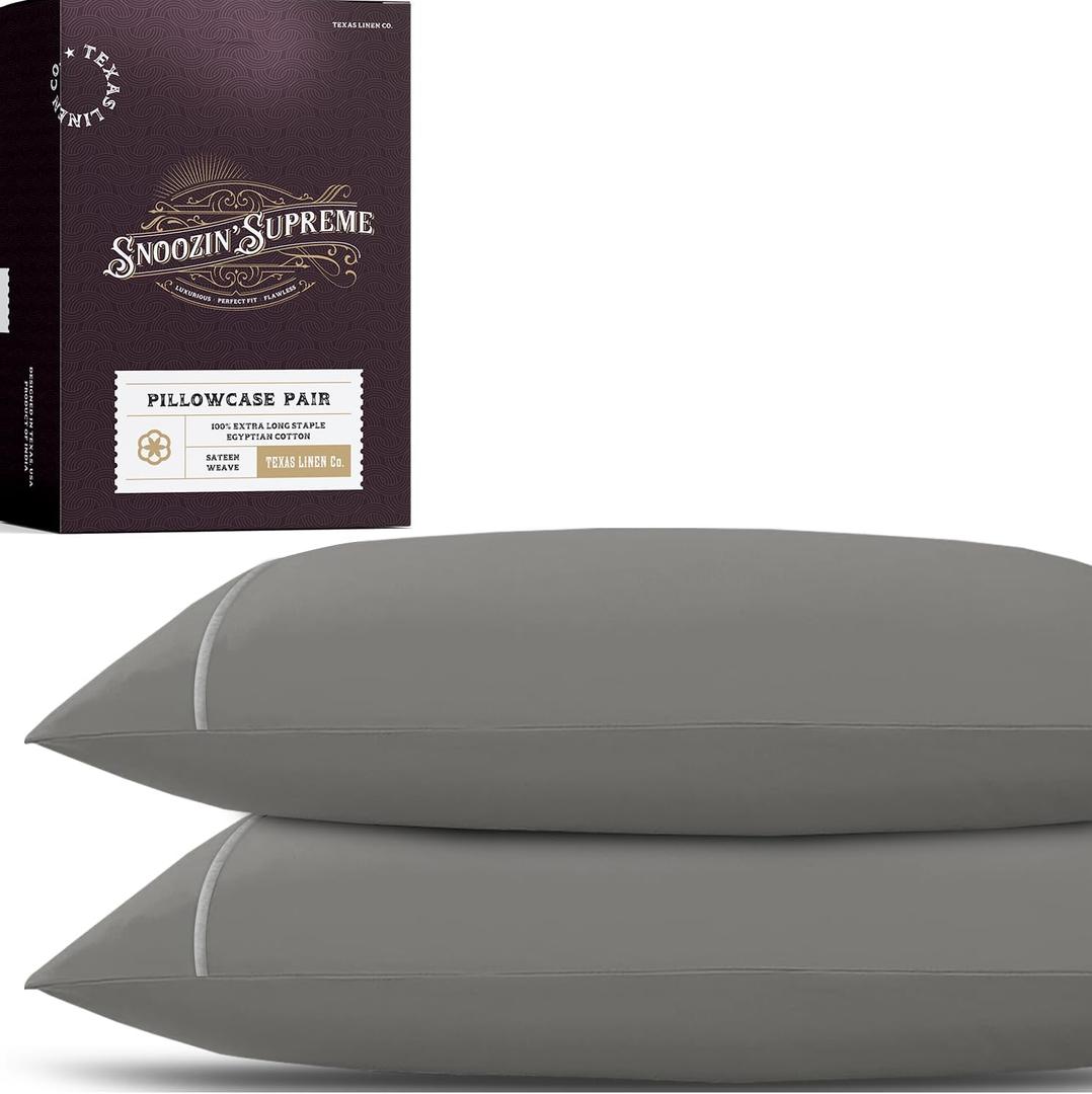TEXAS LINEN CO. 100% Egyptian Cotton Pillowcases Queen Size Set of 2 - Luxury 2000 Series Standard/Queen Pillow Cases, Cooling, Envelope Closure Hotel Quality Pillowcase (21 x 32, Dark Grey)