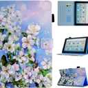 Case for Fire HD 10 Tablet (9th/7th/5th Generation, 2019/2017/2015 Release), PU Leather Folio Stand Cover Case for Fire HD 10 9th Generation/7th Generation, Auto Sleep Wake - White Flowers