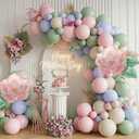 Mother's Day Tea Party Decorations - with Green Pink Blue Floral balloon Garland kit & Rose Foil Balloons for Mothers Day Brunch, Garden Party, Boho Wedding, Birthday Decor
