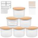 CONNOO 6-Pack 16 oz Candle Jars - 3-Wick Frosted Empty Glass Wide Mouth Candle Jars Come with Bamboo Lids, Sticky Warning Labels, and a Candle Wick Kit for Candle Making - Dishwasher Safe