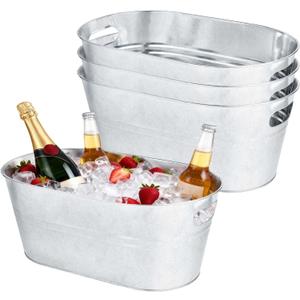 OBTANIM 3 Pack 4 Gallon Galvanized Ice Buckets Metal Champagne Drink Cooler Storage Ice Tub with Carry Handles for Beer Cocktails Wine Beverage Home Parties Bar Cooling Supplies
