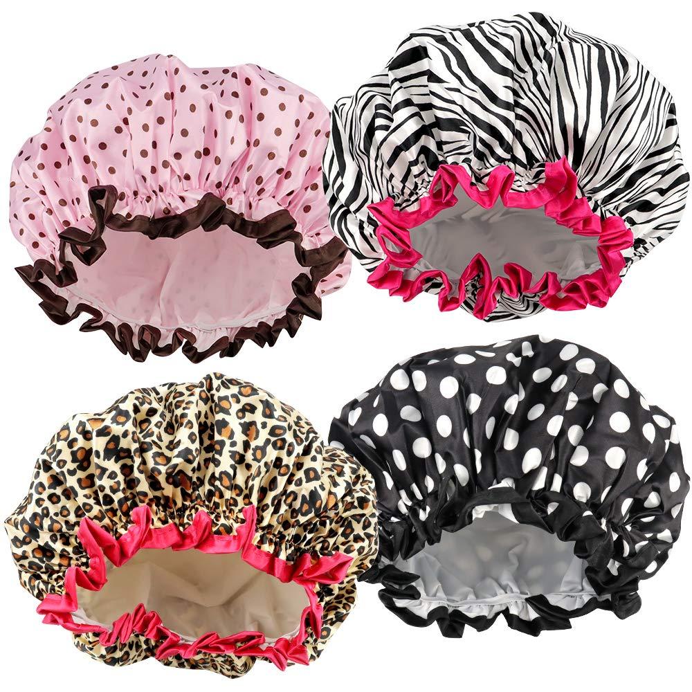 TCOTBE 4 Pieces Shower Cap for Women, Elastic and Reusable, Environmental Protection Hair Bath Caps, Double Waterproof Layers Bathing Hat TCOTBE 4 Pieces Shower Cap for Women, Elastic and Reusable, Environmental Protection Hair Bath Caps, Double Waterproof Layers Bathing Hat