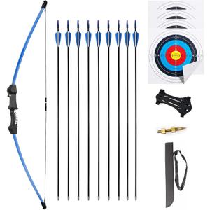45" Youth Bow and Arrows Set for Kids 8-12 Teens Recurve Archery Beginner Gift Longbow Kit, Outdoor Hunting Play Gift Toys, 9 Arrows, 4 Target Face for Backyard Game Age 12-14 14-16 (Blue)
