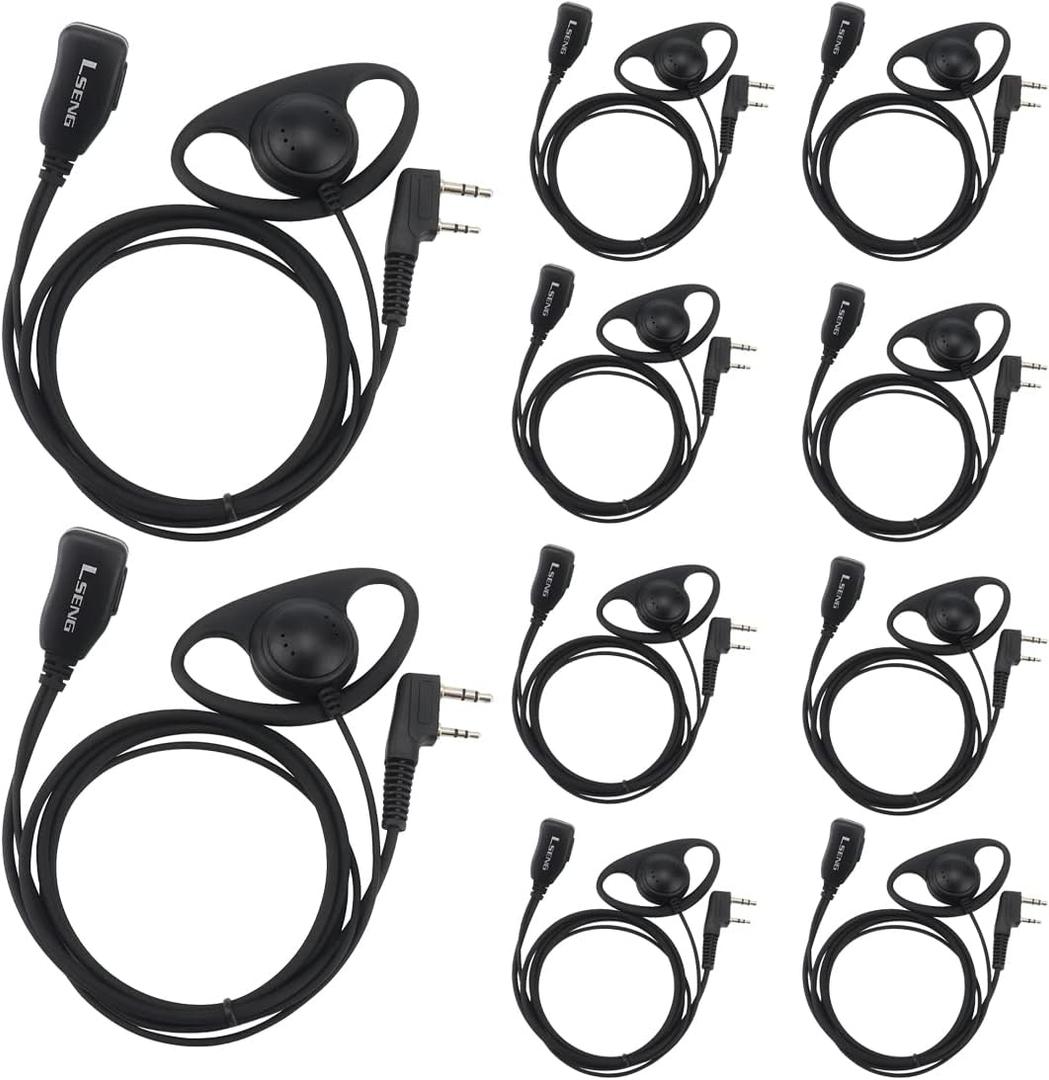 Case of 10,Walkie Talkie Earpiece with Mic 2 Pin D-Type Headset for Walkie-Talkie Compatible with Baofeng UV-5R BF-888S H-777 RT22 RT27 RT-5R Kenwood 2 Way Radios (10 Pack)