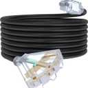 25Ft 12/3 Outdoor Extension Cord with 3-Outlets, Heavy Duty 12 Gauge 3 Prong Extension Cord Waterproof with Lighted end, 15A 12AWG 1875W SJTW, ETL Listed - Great for Garage, Garden and Home, Black