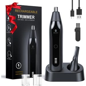 Ear and Nose Hair Trimmer for Men, 2026 Professional Painless USB Rechargeable Eyebrow & Facial Electric Hair Trimmer for Men Women, Powerful Motor, Dual Edge Blades, IPX7 Waterproof Easy Clean (Black)