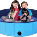 63" Foldable Dog Pool,63 x 12Inches Hard Plastic Collapsible Pet Bath Tub & Wading Pool or Dogs and Cats for Indoor/Outdoor Use Swimming Pool, Blue