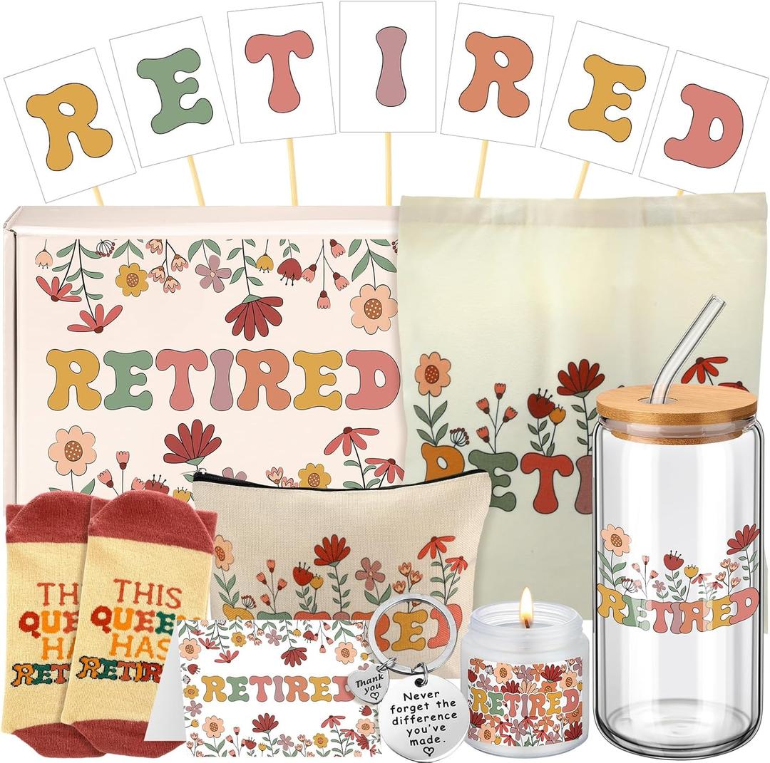 Hushee Retirement Gift for Woman 2026, Cool Valentines Day Retirement Gifts Basket for Women Boss Coworker Teacher Nurses Lady Friends Mom Grandma Retirees, Happy Retired Present with 16oz Glass Cup