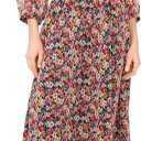 Vince Camuto Women's 3/4 Puff Sleeve V-Neck Smocked Waist Maxi Dress,Medium
