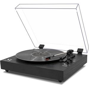 Vintage 3-Speed Turntable Bluetooth Input Record Player Vinyl Record Player with Twin Built-in Stereo Speakers,Auto Stop,RCA Output, Full Size Platter,Acrylic Dust Cover, Black Wood