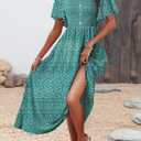 Dokotoo Womens Dresses 2025 Square Neck Tie Backless Summer Dresses Cap Sleeve Floral Buttoned Empire Waist Maxi Dress (M)