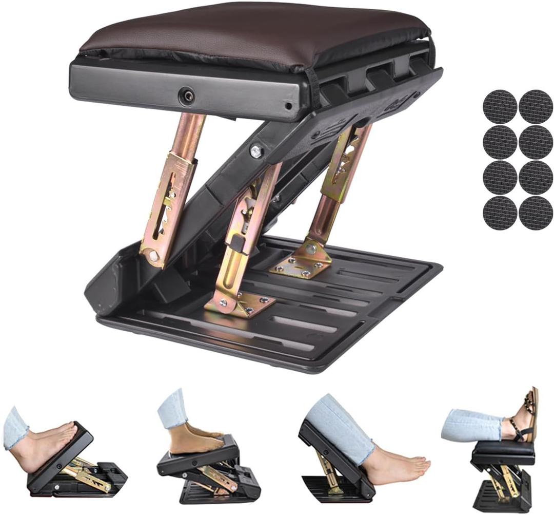 Foot Rest for Under Desk at Work 4-Level Height Adjustable, Ergonomic Foldable Footrest for Office, Gaming,Computer, Soft & Removable Pad Desk Foot Stool Suitable for All Seasons(Brown)