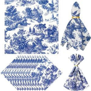 12 PCS Cloth Napkins 20 x 20 Inch Polyester Country French Toile Dinner Napkin Reusable Napkin with Hemmed Edges Washable Napkins for Wedding Party Restaurant Banquet Table Decorations